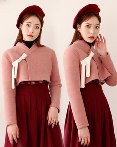 한파용 3중 밍크 기모 핑크 숏 저고리 퓨전 생활한복 예쁜 겨울