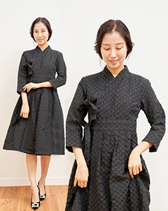 연화 격자무늬 블랙 칠부 접는소매 철릭원피스 생활한복